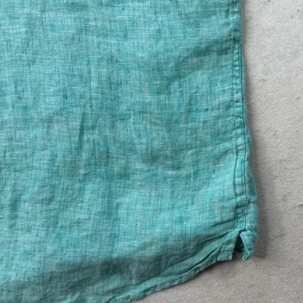 Regent Street Button Up Shirt Mens 2X Teal 100% Linen Band Collar Coastal beach - Picture 7 of 11